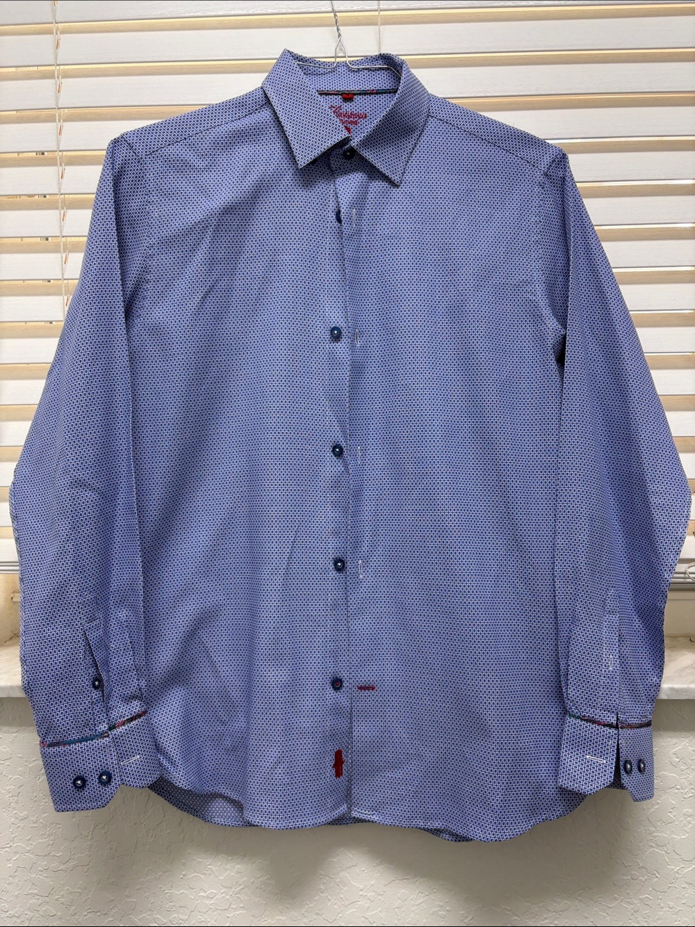 Luckiana Brand Blue Micro-Pattern Long-Sleeve Dress Shirt